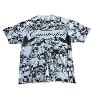 Vintage y2k COUNTERFEIT Skulls AOP T-Shirt Mens XL